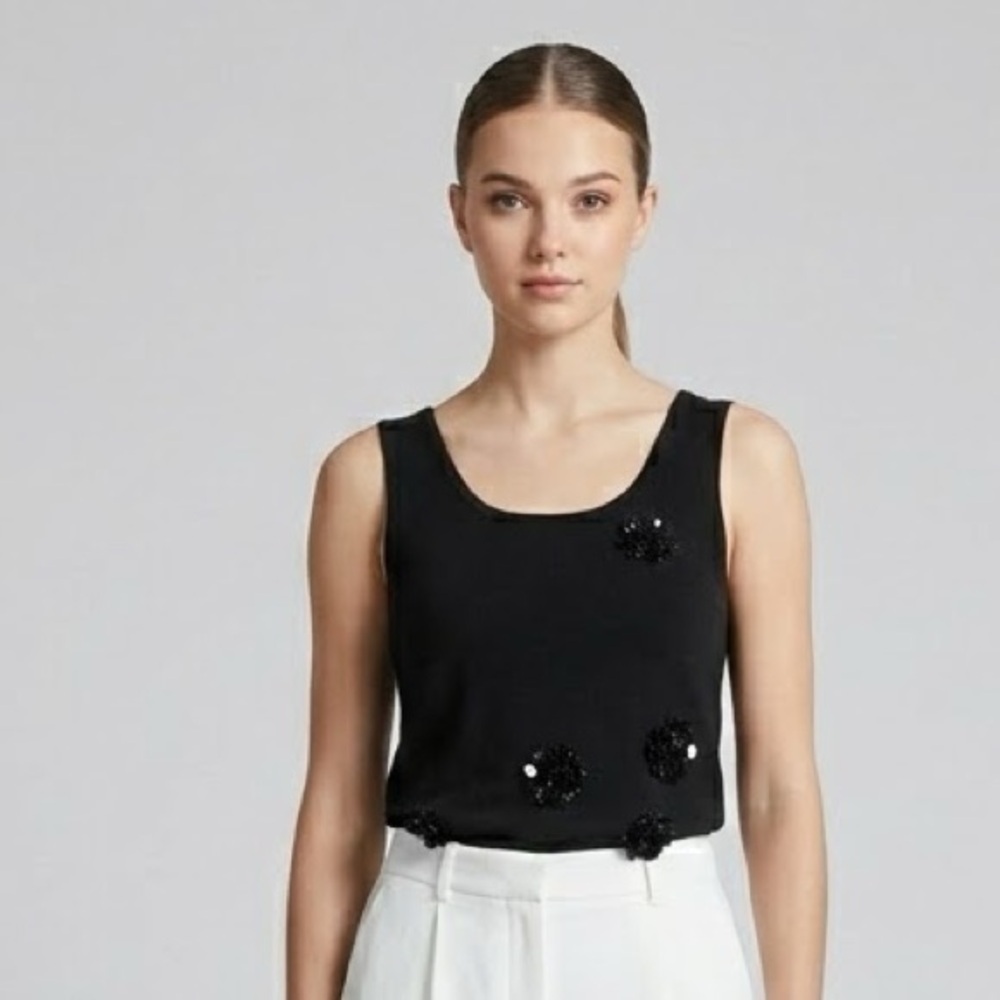 Optimum Nostalgic Black Beaded Rosette Tank Top